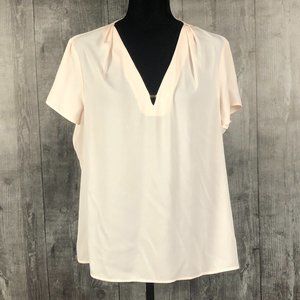 Calvin Klein Women's XL Pale Peach V Neck Short Sleeve Blouse